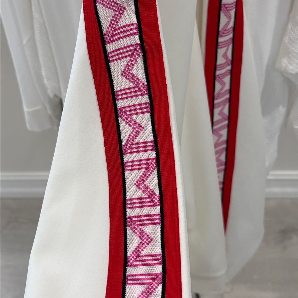 Maje Terrasse Neoprene  White Hoodie with Red Stripes and Pink Logo - Picture 5 of 7